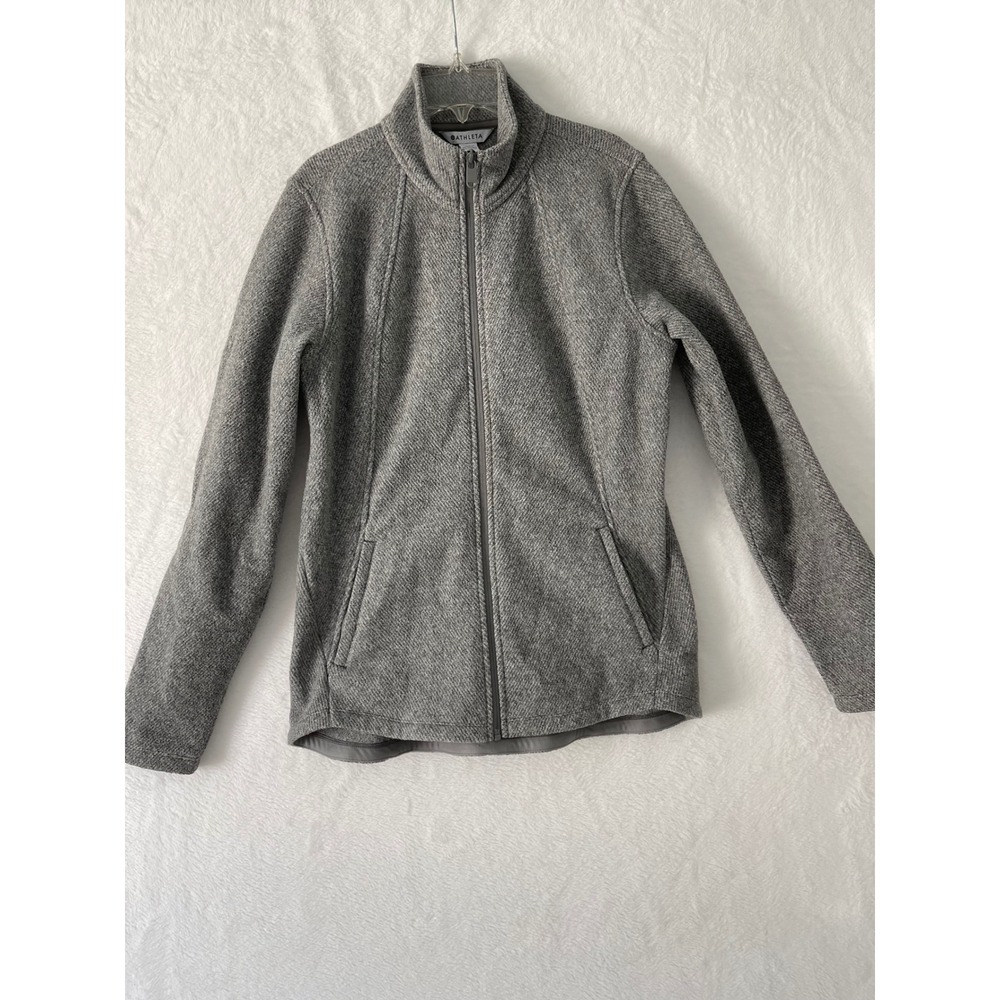 Athleta Stroll Fleece Full Zip Jacket Grey Herringbone Mock Neck Womens Medium - Picture 3 of 8